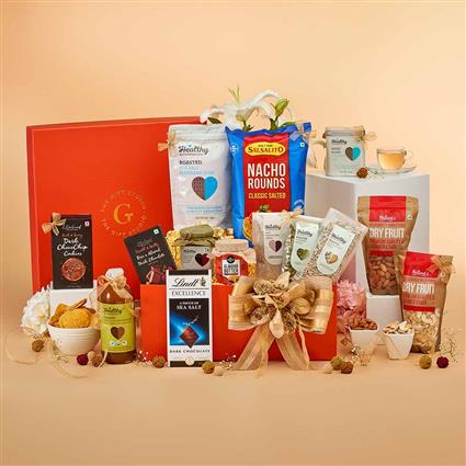 Send unique gift basket of hot drinks with crunchies n lindt to Bangalore,  Free Delivery - redblooms